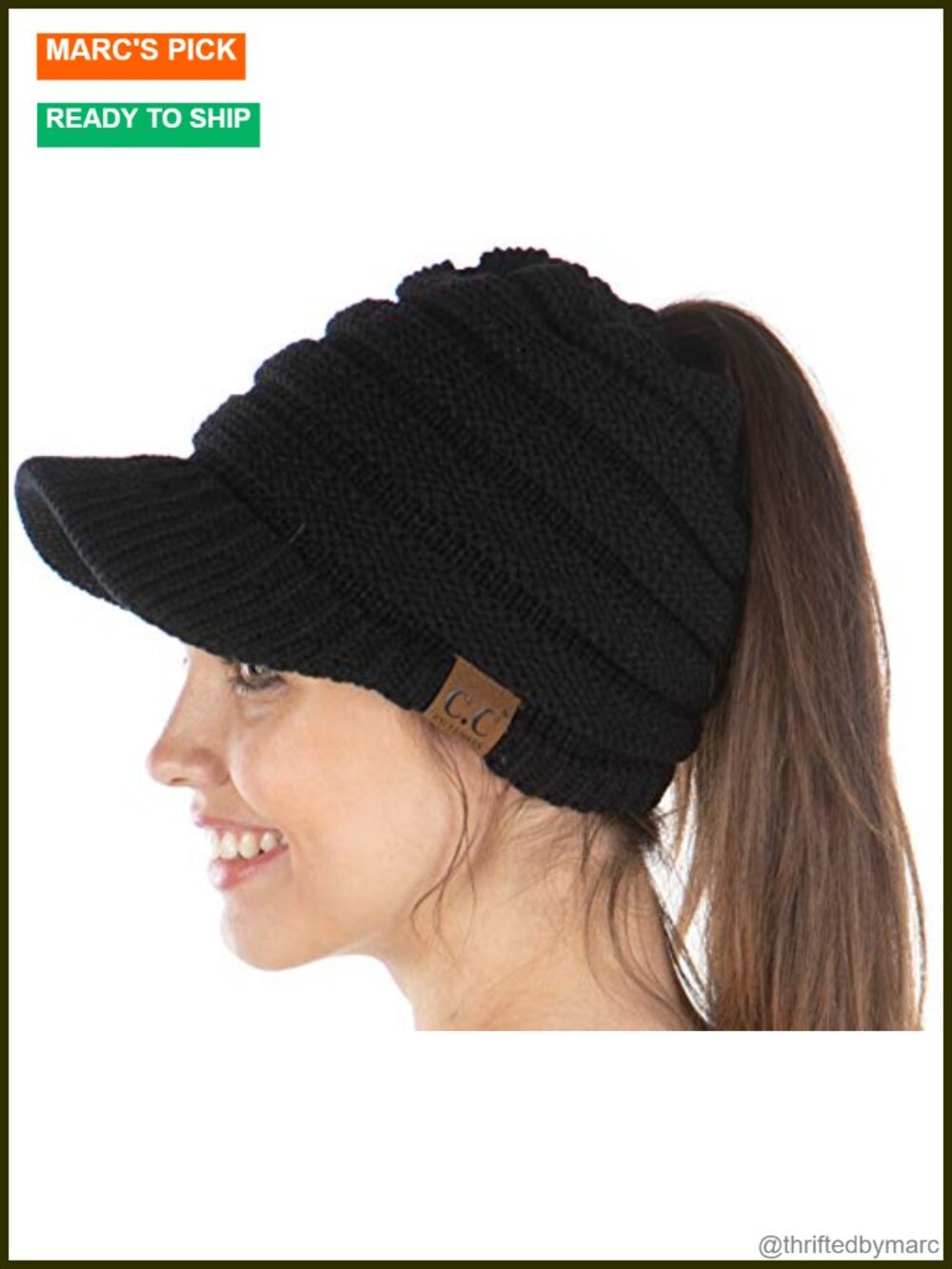 Ponytail Beanie for Women – Cable Knit Winter Hat, High Pony Running Beanie